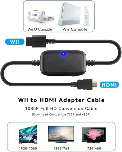 Wii to HDMI Converter Cable 6.56FT/2M, 1080P Picture Quality Resolution Enhancer Wii 2 HDMI Adapter Support All Wii Console Display Modes, Plug and Play in Saudi Arabia