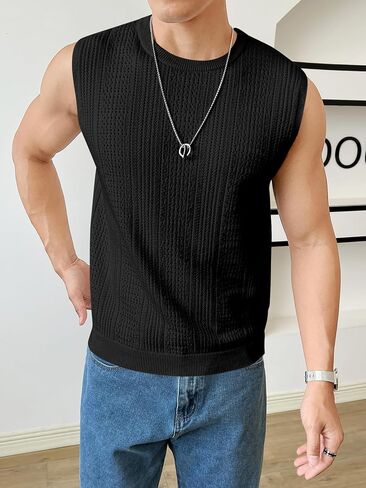 Verdusa Men's Sleeveless Round Neck Knit Tank Top Casual Sweater Vest Black XX-Large in Saudi Arabia