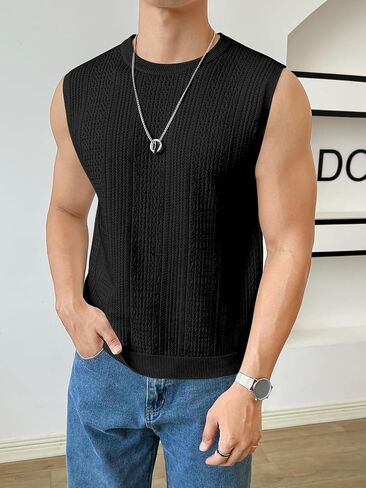 Verdusa Men's Sleeveless Round Neck Knit Tank Top Casual Sweater Vest Black XX-Large in Saudi Arabia