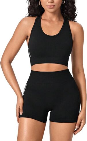 مجموعات تجريب سلسة للنساء Racerback حمالة صدر رياضية عالية الخصر شورت الجري ملابس رياضية 2 قطعة اليوغا مجموعات in Kuwait