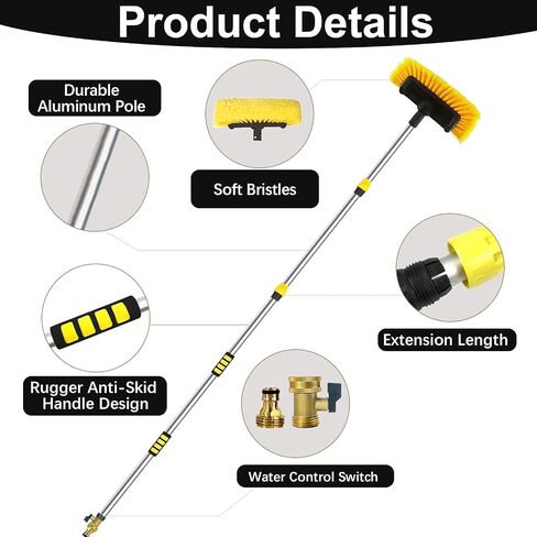 Buyplus 12FT Telescopic Car Wash Brush with Hose Attachment, Long Handle RV Cleaning Brush, Soft Car Brush with Extension Pole for Truck, RV, Boat, House Siding, Solar Panels in Saudi Arabia