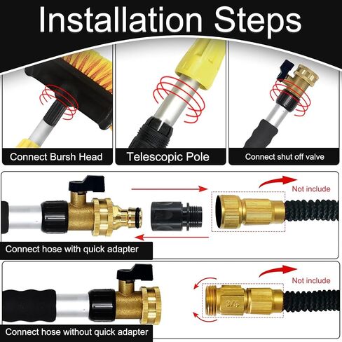 Buyplus 12FT Telescopic Car Wash Brush with Hose Attachment, Long Handle RV Cleaning Brush, Soft Car Brush with Extension Pole for Truck, RV, Boat, House Siding, Solar Panels in Saudi Arabia