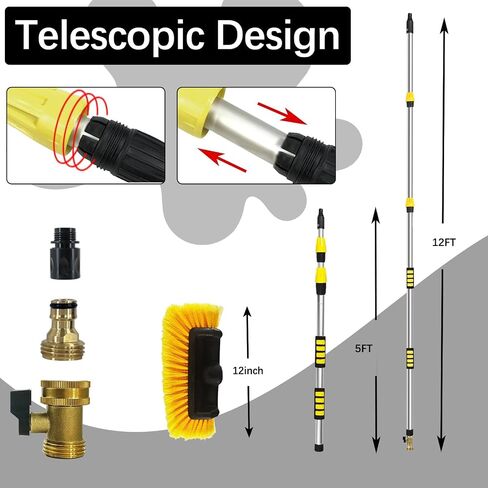 Buyplus 12FT Telescopic Car Wash Brush with Hose Attachment, Long Handle RV Cleaning Brush, Soft Car Brush with Extension Pole for Truck, RV, Boat, House Siding, Solar Panels in Saudi Arabia