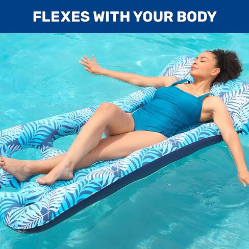 Aqua Contour Cooling Pool Float Lounge – 18-Pocket, Inflatable Pool Floats for Adults – Blue Ferns in Saudi Arabia