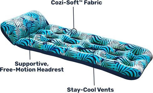 Aqua Contour Cooling Pool Float Lounge – 18-Pocket, Inflatable Pool Floats for Adults – Blue Ferns in Saudi Arabia