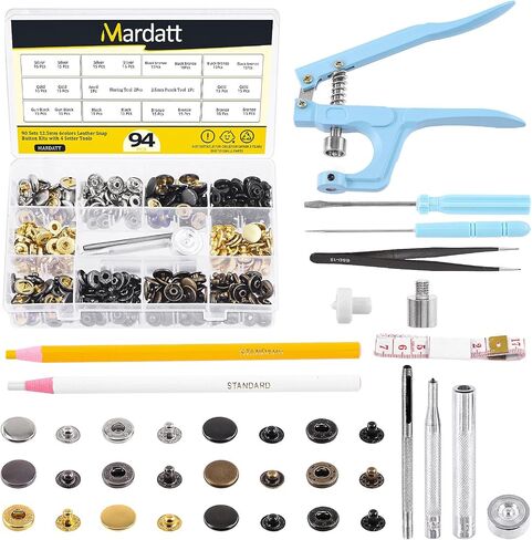 Mardatt 120 Sets Leather Snap Fasteners Kit with Installation Tools, 6 Color 12.5 mm Metal Snap Buttons Press Studs, Hole Puncher, Hammer, Setting Tools, Marker, Measuring Tape for DIY Leather in Saudi Arabia