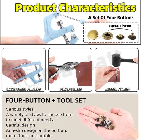 Mardatt 120 Sets Leather Snap Fasteners Kit with Installation Tools, 6 Color 12.5 mm Metal Snap Buttons Press Studs, Hole Puncher, Hammer, Setting Tools, Marker, Measuring Tape for DIY Leather in Saudi Arabia