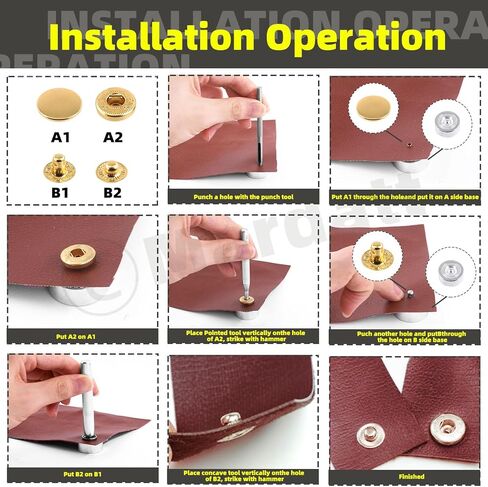 Mardatt 120 Sets Leather Snap Fasteners Kit with Installation Tools, 6 Color 12.5 mm Metal Snap Buttons Press Studs, Hole Puncher, Hammer, Setting Tools, Marker, Measuring Tape for DIY Leather in Saudi Arabia