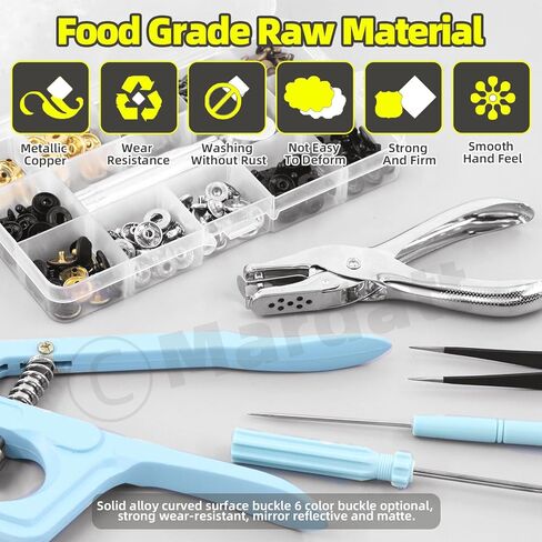Mardatt 120 Sets Leather Snap Fasteners Kit with Installation Tools, 6 Color 12.5 mm Metal Snap Buttons Press Studs, Hole Puncher, Hammer, Setting Tools, Marker, Measuring Tape for DIY Leather in Saudi Arabia
