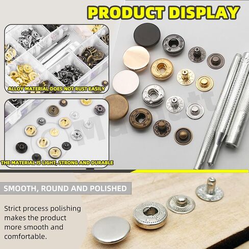 Mardatt 120 Sets Leather Snap Fasteners Kit with Installation Tools, 6 Color 12.5 mm Metal Snap Buttons Press Studs, Hole Puncher, Hammer, Setting Tools, Marker, Measuring Tape for DIY Leather in Saudi Arabia