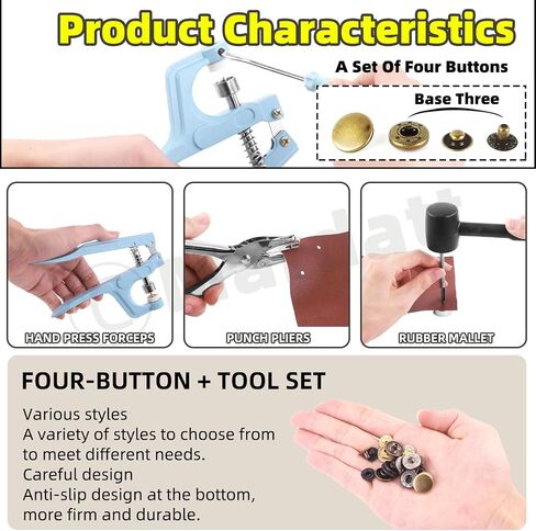 Mardatt 120 Sets Leather Snap Fasteners Kit with Installation Tools, 6 Color 12.5 mm Metal Snap Buttons Press Studs, Hole Puncher, Hammer, Setting Tools, Marker, Measuring Tape for DIY Leather in Saudi Arabia