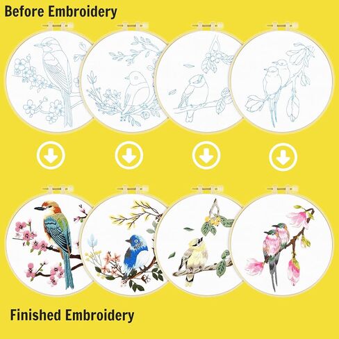 Arctikmint 4 Set Embroidery Kit for Beginners Stamped Embroidery for Adults and Kids, Cross Stitch Kits with Birds Patterns Includes Bamboo Hoop, Scissors, Tools and Instruction in Saudi Arabia