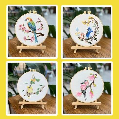 Arctikmint 4 Set Embroidery Kit for Beginners Stamped Embroidery for Adults and Kids, Cross Stitch Kits with Birds Patterns Includes Bamboo Hoop, Scissors, Tools and Instruction in Saudi Arabia