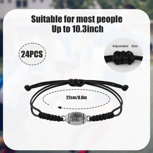 24pcs سوار كرة القدم، قابل للتعديل مضفر الرياضة حبل كرة القدم سوار سحر سوار الرجبي مع كرة القدم قلادة الديكور للمراهقين الفتيات الفتيان الرجال النساء لاعبي الفريق in Saudi Arabia