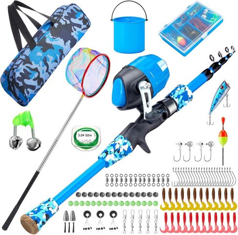 تتضمن مجموعة قصبة الصيد للأطفال مجموعة صنارة صيد وبكرة بطول 5 أقدام مع حقيبة تخزين، شبكة صيد تلسكوبية، دلو قابل للطي للأطفال في الهواء الطلق للعب في المياه العذبة والمياه المالحة وصيد الأسماك in Kuwait