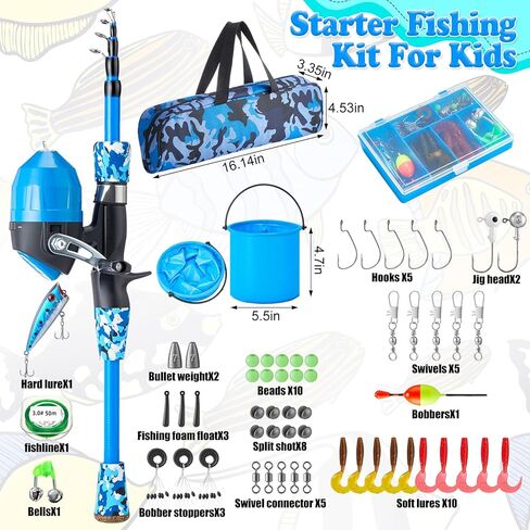 تتضمن مجموعة قصبة الصيد للأطفال مجموعة صنارة صيد وبكرة بطول 5 أقدام مع حقيبة تخزين، شبكة صيد تلسكوبية، دلو قابل للطي للأطفال في الهواء الطلق للعب في المياه العذبة والمياه المالحة وصيد الأسماك in Kuwait