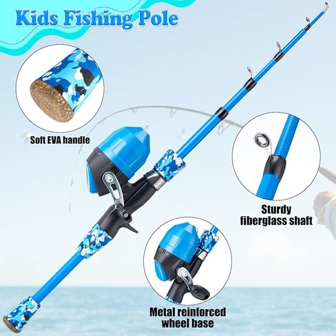 تتضمن مجموعة قصبة الصيد للأطفال مجموعة صنارة صيد وبكرة بطول 5 أقدام مع حقيبة تخزين، شبكة صيد تلسكوبية، دلو قابل للطي للأطفال في الهواء الطلق للعب في المياه العذبة والمياه المالحة وصيد الأسماك in Kuwait