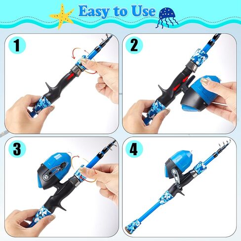 تتضمن مجموعة قصبة الصيد للأطفال مجموعة صنارة صيد وبكرة بطول 5 أقدام مع حقيبة تخزين، شبكة صيد تلسكوبية، دلو قابل للطي للأطفال في الهواء الطلق للعب في المياه العذبة والمياه المالحة وصيد الأسماك in Kuwait