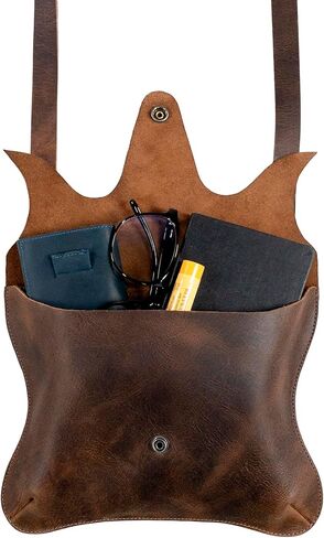 Heather's, Leaf-Shaped Shoulder Bag, Crossbody Bag with Adjustable Strap, Messenger Bag, Full Grain Leather, Handmade, Bourbon Brown in Kuwait