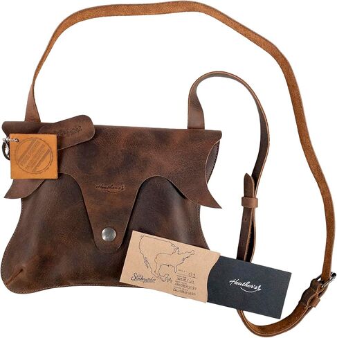 Heather's, Leaf-Shaped Shoulder Bag, Crossbody Bag with Adjustable Strap, Messenger Bag, Full Grain Leather, Handmade, Bourbon Brown in Kuwait