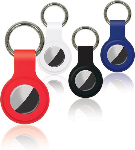 Protective Key Ring Cases for Airtags (4 Pack) Secure Silicone Airtag Holders, with Heavyweight Metal Alloy Key Chain, Anti Loss Finder, Pet Tracker, Assorted Colors, 4 Holders (Red/White/Blue/Black) in Saudi Arabia