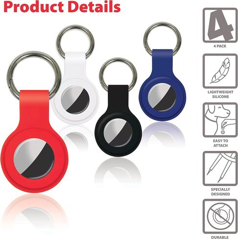 Protective Key Ring Cases for Airtags (4 Pack) Secure Silicone Airtag Holders, with Heavyweight Metal Alloy Key Chain, Anti Loss Finder, Pet Tracker, Assorted Colors, 4 Holders (Red/White/Blue/Black) in Saudi Arabia