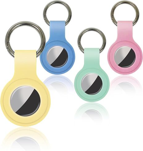 Protective Key Ring Cases for Airtags (4 Pack) Secure Silicone Airtag Holders, with Heavyweight Metal Alloy Key Chain, Anti Loss Finder, Pet Tracker, Assorted Colors, 4 Holders (Red/White/Blue/Black) in Saudi Arabia