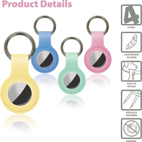 Protective Key Ring Cases for Airtags (4 Pack) Secure Silicone Airtag Holders, with Heavyweight Metal Alloy Key Chain, Anti Loss Finder, Pet Tracker, Assorted Colors, 4 Holders (Red/White/Blue/Black) in Saudi Arabia