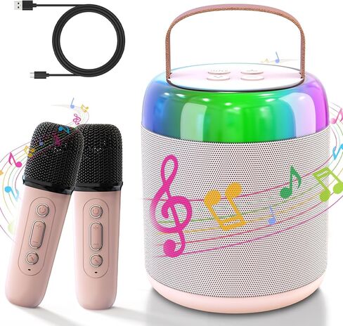 Mini Karaoke Machine, Portable Bluetooth 5.3 Speaker with 2 Wireless Microphones for Kids and Adults, Gifts for Girls and Boys Birthday Gifts Camping Home Party Indoor Outdoor Activities（Pink） in Kuwait