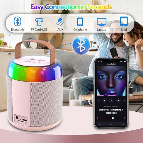 Mini Karaoke Machine, Portable Bluetooth 5.3 Speaker with 2 Wireless Microphones for Kids and Adults, Gifts for Girls and Boys Birthday Gifts Camping Home Party Indoor Outdoor Activities（Pink） in Kuwait