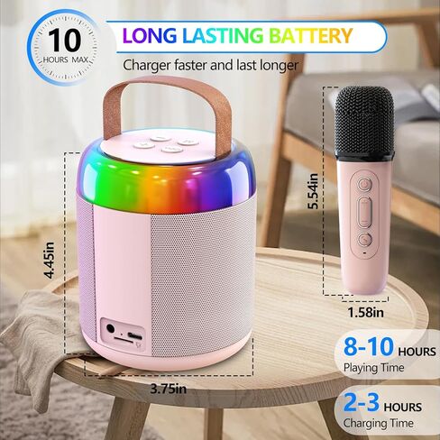 Mini Karaoke Machine, Portable Bluetooth 5.3 Speaker with 2 Wireless Microphones for Kids and Adults, Gifts for Girls and Boys Birthday Gifts Camping Home Party Indoor Outdoor Activities（Pink） in Kuwait