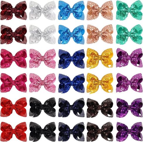 CÉLLOT حزب مهرجان الطفل الفتيات تألق الأقواس مقاطع 30PCS بريق الترتر 4 "أقواس الشعر التمساح مقاطع الشعر للفتيات طفل الأطفال الصغار in Kuwait
