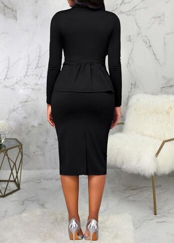 طقم ملابس نسائية كاجوال مكون من قطعتين بدلة تنورة عمل خريفية بأكمام طويلة وسترة وتنورات عالية الخصر للعمل أسود M in Kuwait