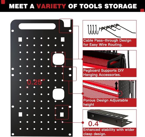 Power Tool Organizer Wall Mount with Charging Station,Cordless Tool Organizer 8 Drill Holder, 4 Layer Storage Rack for Garage Organization,Tool Holder with 8 Outlet Power Strip (Black) in Kuwait