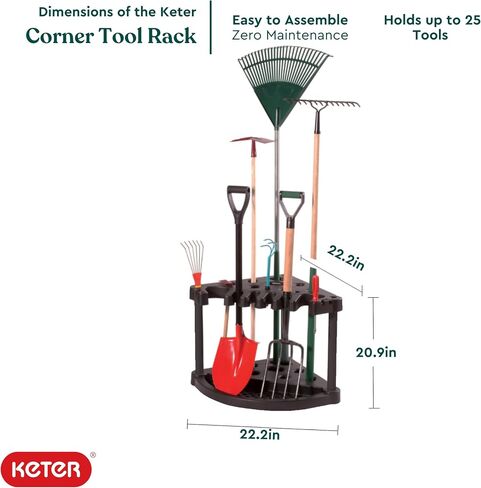 Keter Compact Corner Tool Rack for Maximum Storage and Organization - Easy to Assemble and Organize 25 Long-Handled Garden Tools, Rakes, Brooms, Shovels and Accessories in Saudi Arabia