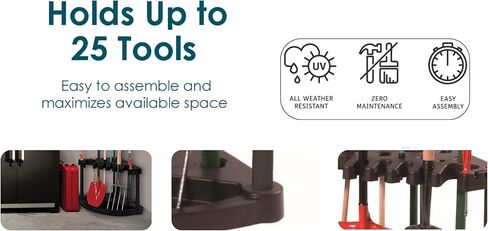 Keter Compact Corner Tool Rack for Maximum Storage and Organization - Easy to Assemble and Organize 25 Long-Handled Garden Tools, Rakes, Brooms, Shovels and Accessories in Saudi Arabia