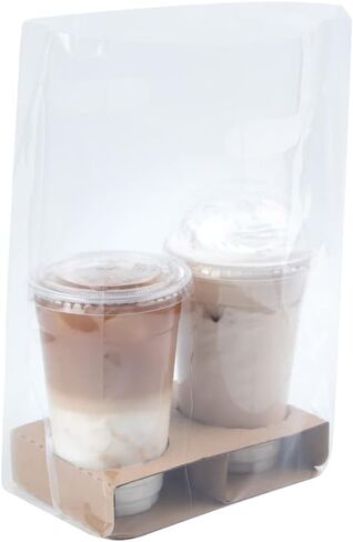 Restaurantware BAGS ONLY: 13.8 x 7.9 x 4.3 Inch To Go Bags 100 Self Standing Take Out Bags - Fits 2 Cup Drink Carrier Premium Clear Plastic Food To Go Bags For To Go Meals Or Drinks in Kuwait