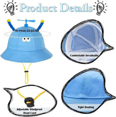 قبعة المروحة، قبعة طائرات الهليكوبتر، قبعات صياد طائرات الهليكوبتر، قبعة دلو المروحة اللطيفة القابلة للفصل، قبعة مهرج مضحكة، قبعات مجنونة باللون الأزرق in Kuwait