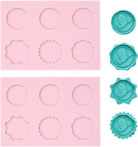 2 PCS Silicone Wax Seal Mat for Wax Seal Stamp, Wax Seal Kit，6-Cavity Round and Polygon Wax Seal Mold for DIY Craft Adhesive Wax Seal Stickers in Saudi Arabia