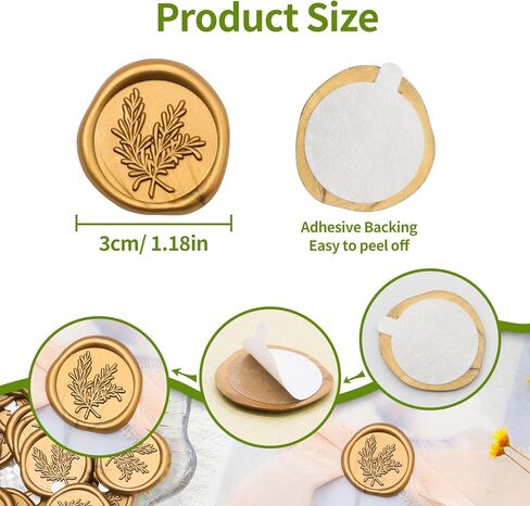 Wax Seal Stickers - Delogad 50 PCS Antique Gold Rosemary Wax Seal Stamp Stickers - Pre-Made Self Adhesive Wax Seals for Wedding Invitation Letter Envelope Greeting Card in Saudi Arabia