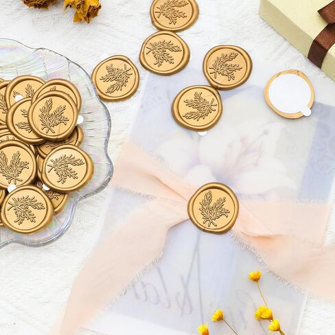 Wax Seal Stickers - Delogad 50 PCS Antique Gold Rosemary Wax Seal Stamp Stickers - Pre-Made Self Adhesive Wax Seals for Wedding Invitation Letter Envelope Greeting Card in Saudi Arabia