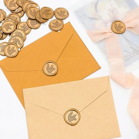 Wax Seal Stickers - Delogad 50 PCS Antique Gold Rosemary Wax Seal Stamp Stickers - Pre-Made Self Adhesive Wax Seals for Wedding Invitation Letter Envelope Greeting Card in Saudi Arabia