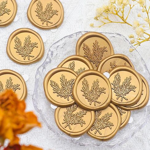 Wax Seal Stickers - Delogad 50 PCS Antique Gold Rosemary Wax Seal Stamp Stickers - Pre-Made Self Adhesive Wax Seals for Wedding Invitation Letter Envelope Greeting Card in Saudi Arabia