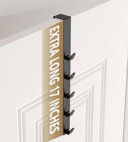 شماعة خطافات فوق الباب - تصميم عمودي شديد التحمل وطويل للغاية لسهولة الاستخدام من قبل النساء، إكسسوارات الحمام وتنظيم رف المناشف، أسود، عبوة من 1، 5 خطافات in Kuwait