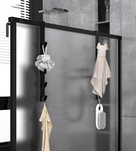 شماعة خطافات فوق الباب - تصميم عمودي شديد التحمل وطويل للغاية لسهولة الاستخدام من قبل النساء، إكسسوارات الحمام وتنظيم رف المناشف، أسود، عبوة من 1، 5 خطافات in Kuwait