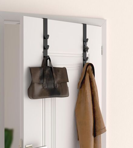 شماعة خطافات فوق الباب - تصميم عمودي شديد التحمل وطويل للغاية لسهولة الاستخدام من قبل النساء، إكسسوارات الحمام وتنظيم رف المناشف، أسود، عبوة من 1، 5 خطافات in Kuwait