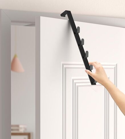 شماعة خطافات فوق الباب - تصميم عمودي شديد التحمل وطويل للغاية لسهولة الاستخدام من قبل النساء، إكسسوارات الحمام وتنظيم رف المناشف، أسود، عبوة من 1، 5 خطافات in Kuwait