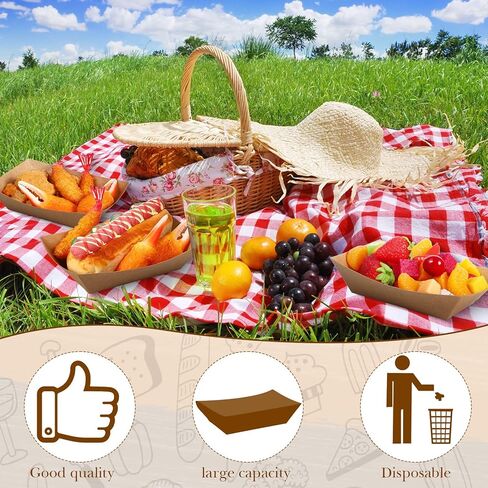 1000 قطعة من قوارب الطعام الورقية السائبة، صينية طعام بوزن 2 رطل، صواني ناتشو من الورق المقوى كرافت، حاوية تقديم هوت دوج، حامل قلي فرنسي للامتياز، تقف مقاومة للتخييم والنزهات والشواء وكرنفالات عيد الميلاد in Kuwait