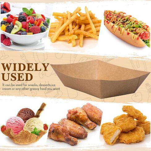 1000 قطعة من قوارب الطعام الورقية السائبة، صينية طعام بوزن 2 رطل، صواني ناتشو من الورق المقوى كرافت، حاوية تقديم هوت دوج، حامل قلي فرنسي للامتياز، تقف مقاومة للتخييم والنزهات والشواء وكرنفالات عيد الميلاد in Kuwait