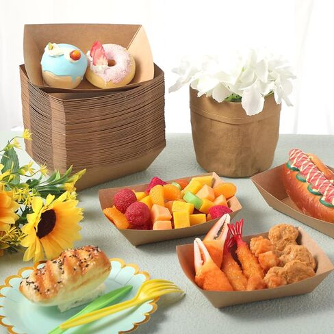 1000 قطعة من قوارب الطعام الورقية السائبة، صينية طعام بوزن 2 رطل، صواني ناتشو من الورق المقوى كرافت، حاوية تقديم هوت دوج، حامل قلي فرنسي للامتياز، تقف مقاومة للتخييم والنزهات والشواء وكرنفالات عيد الميلاد in Kuwait